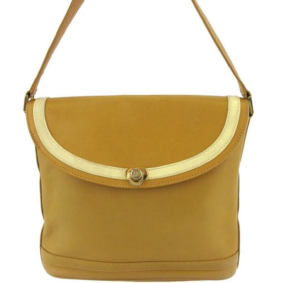 AUTH Bally shoulder bag B Mark beige leather
